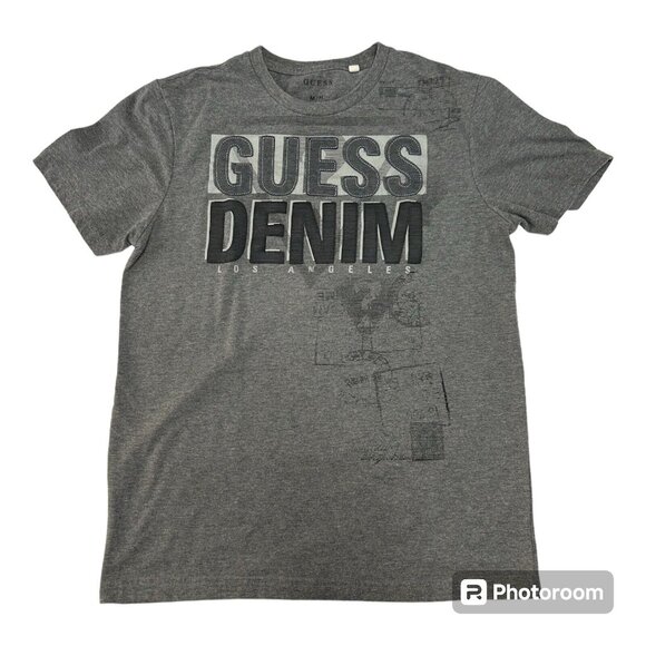 Guess Jeans Los Angeles Original Brand Mens T Shirt Medium Gray Applique Puffy - Picture 1 of 5